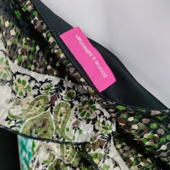 Pookie & Sebastian Whimsy Velvet Burnout Festival One Shoulder Ruffle Dress M - Picture 5 of 8